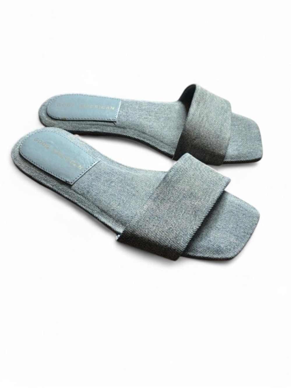 Good American Light Blue Denim Summer Slide Sandals Square Toe Size 6.5 Wide